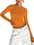 Women’s Long Sleeve Crew Neck Crop Top with Thumb Holes Slim Fit Solid Knit T-Shirt for Summer Streetwear and Casual Outfits